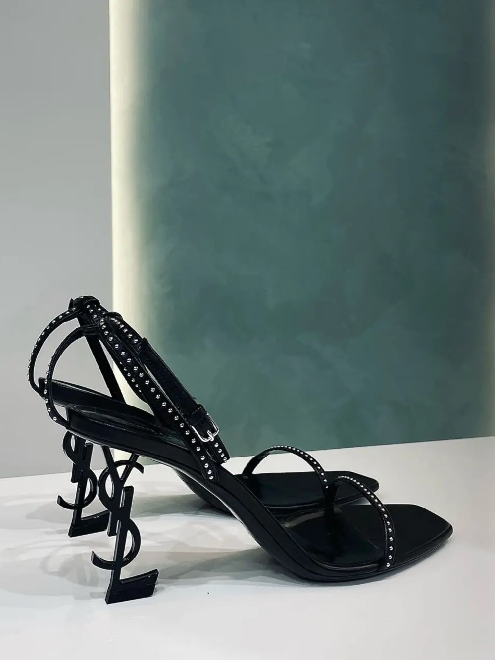 YSL Saint Laurent Opyum 110 Studded Leather Heeled Sandals Size EU 38